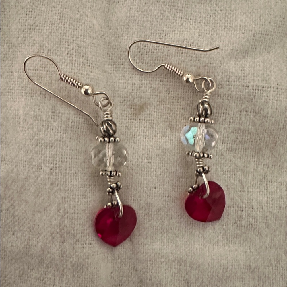 Elegant Silver and Red Dangle Earrings